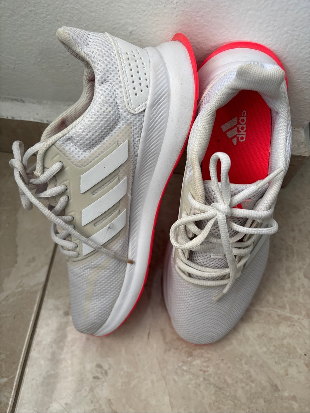 adidas White Mesh Sneakers with Pink-Red Insoles